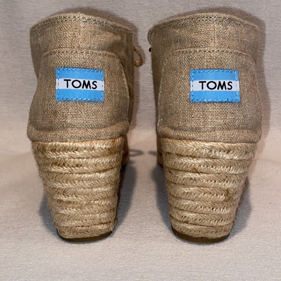 TOMS Desert Wedge Natural Burlap Lace-up Booties Espadrille Tan Shoes Size 7W - Picture 3 of 7